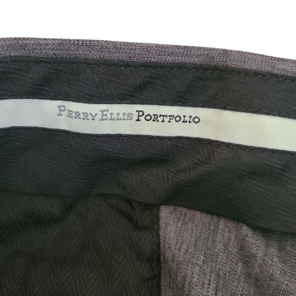PERRY ELLIS PORTFOLIO Mens Charcoal Gray POLY Pleat Dress Slacks Pants sz 40 32 - Picture 11 of 12